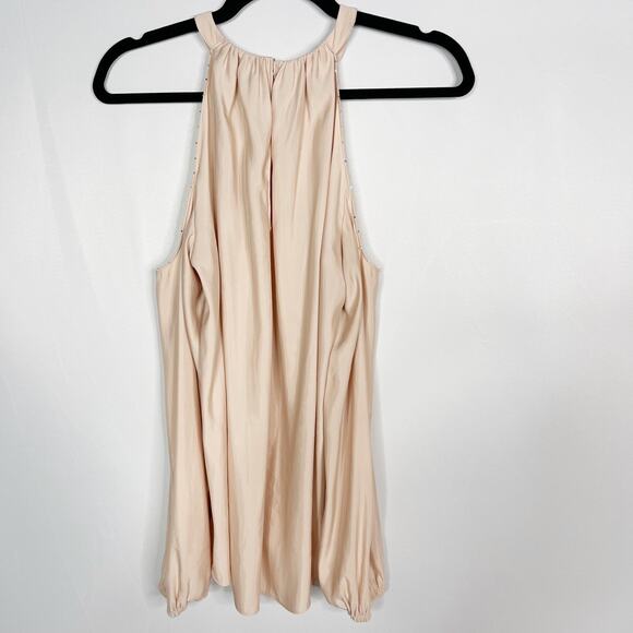 Ramy Brook XSmall Blush Pink The Jackson Cold Shoulder Studded Blouse Top Satin - Picture 2 of 13